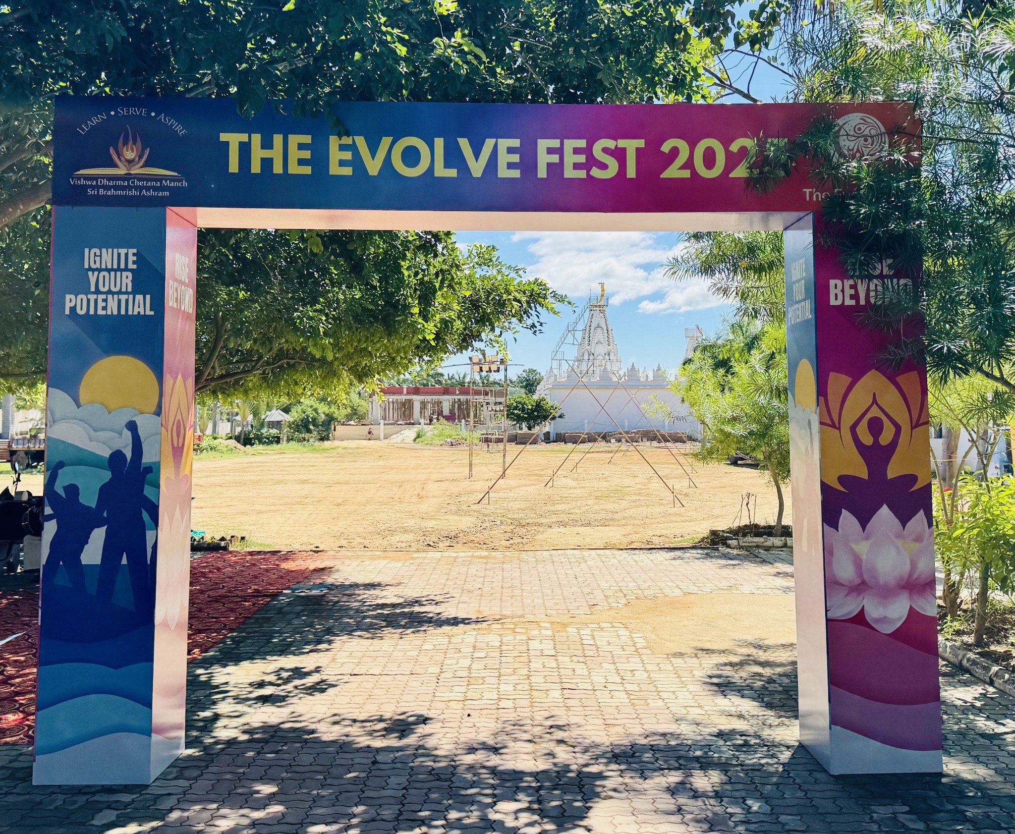 The colourful entrance to Evolve Fest